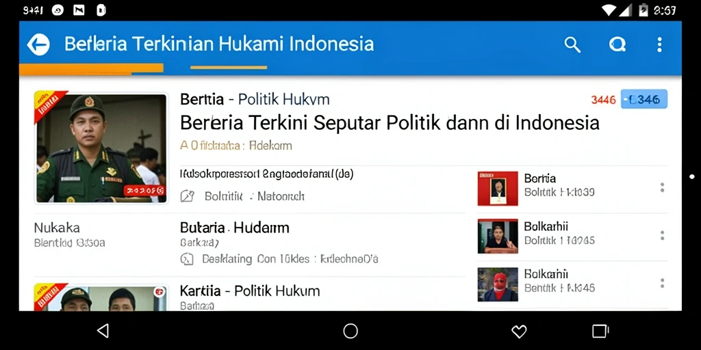 Antarmuka aplikasi 3446 dengan berita politik dan hukum terkini.