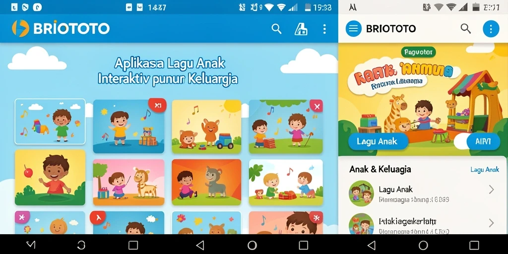 Antarmuka menarik BRIOTOTO dengan fitur lagu anak yang ceria.