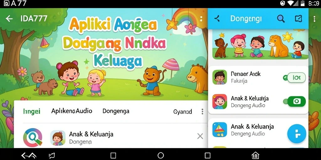 Antarmuka aplikasi IDA777 menampilkan berbagai pilihan dongeng audio yang menarik.