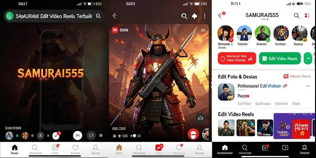 Antarmuka aplikasi SAMURAI555 untuk editing video reels yang menarik.