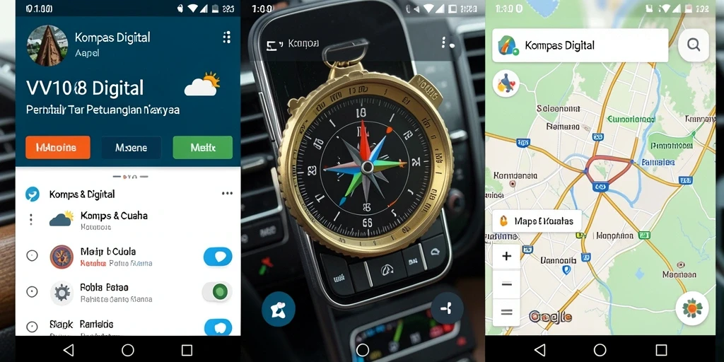 Tampilan antarmuka utama VW108 dengan kompas digital yang interaktif.
