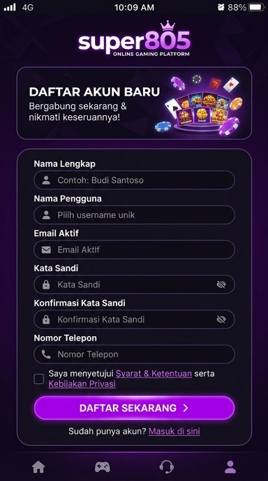Buat Akun Baru di super805 untuk Pengguna Android